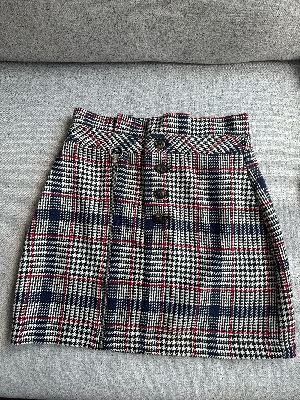 Plaid Mini Skirt in Navy, Cream & Red